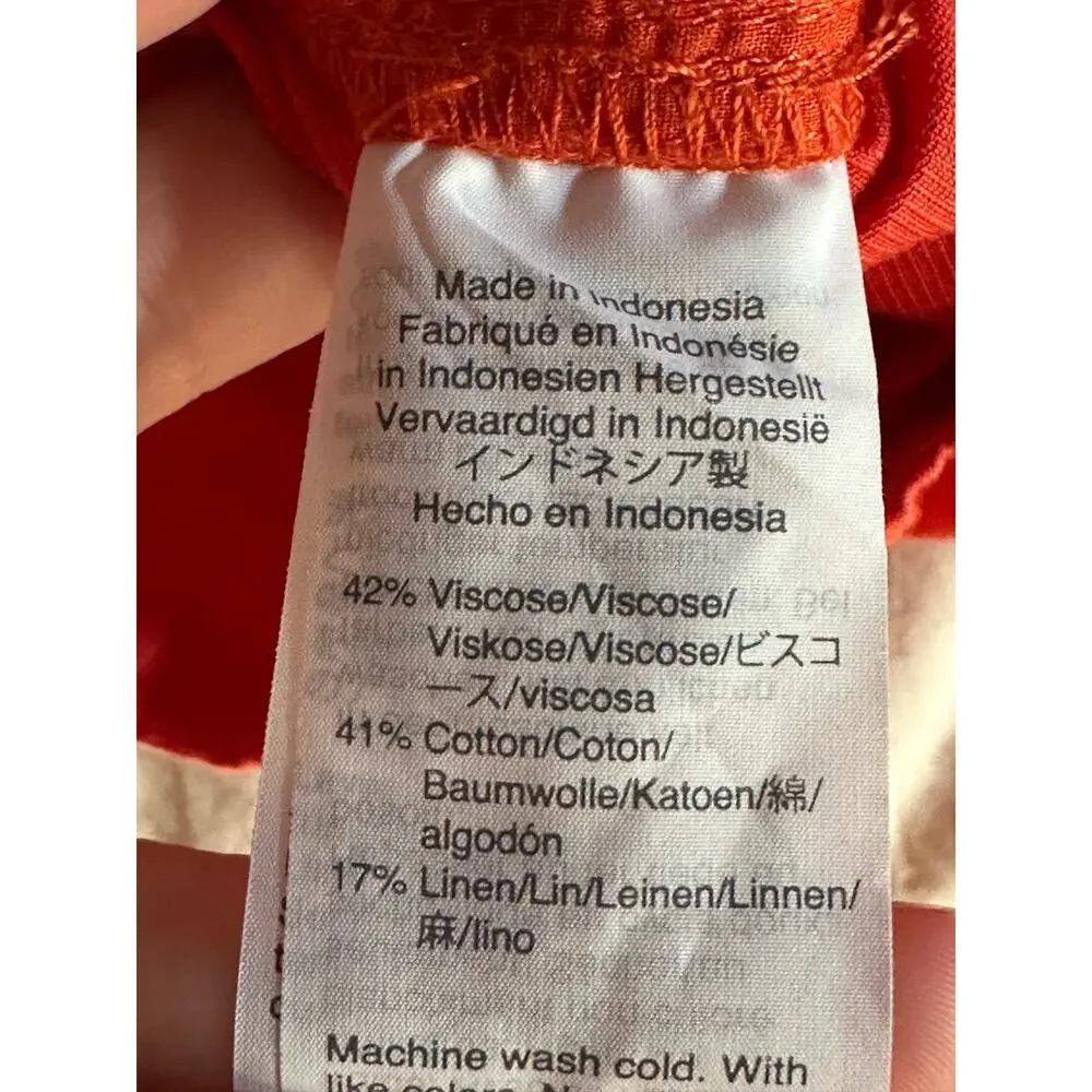 Madewell Paper Bag 'Coastal' Orange Tie Linen Blend Pull On Shorts Size 10